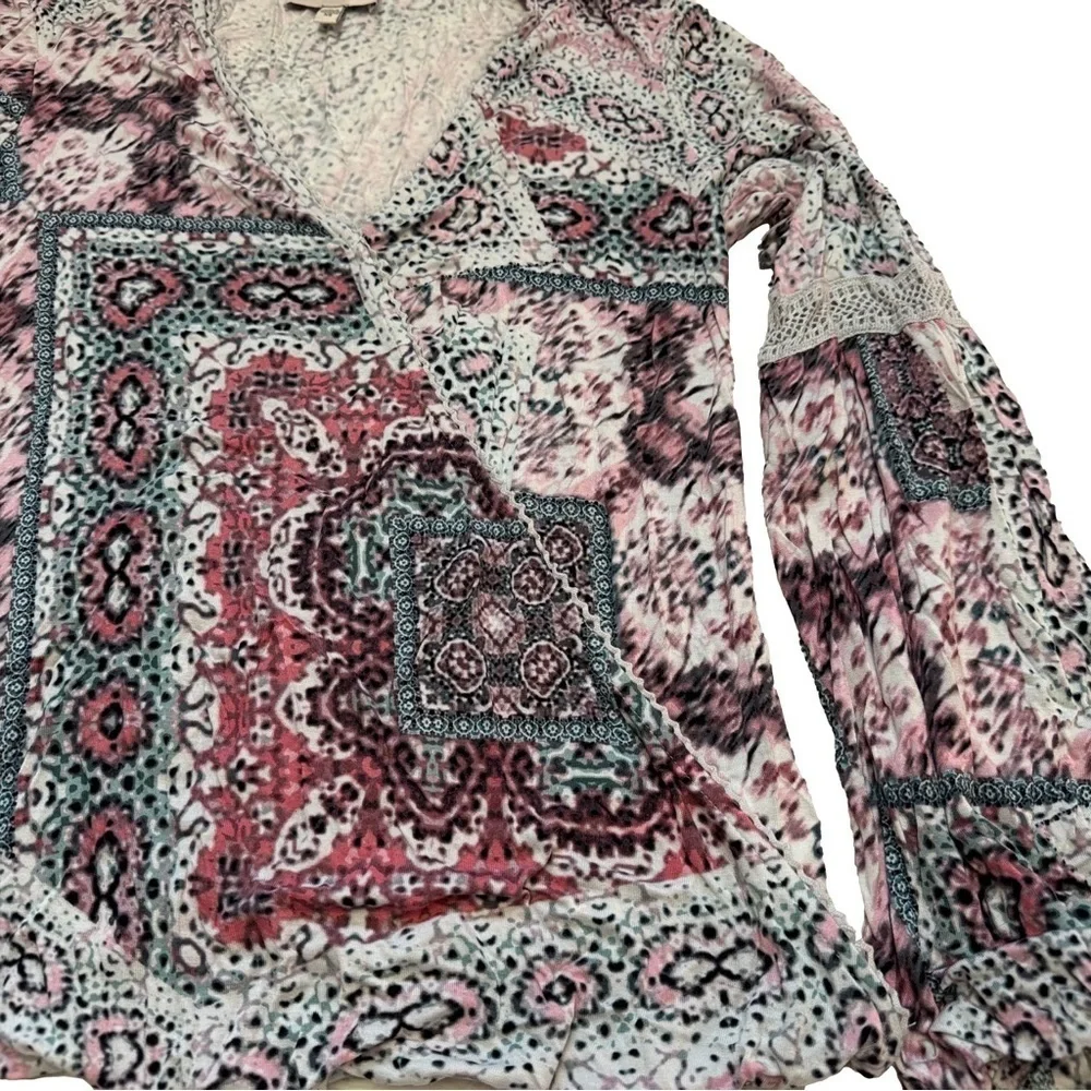 Haute Hippie Tribe Malia Printed Knit Surplice Top Summer Tapestry Size XS NEW - Picture 7 of 16